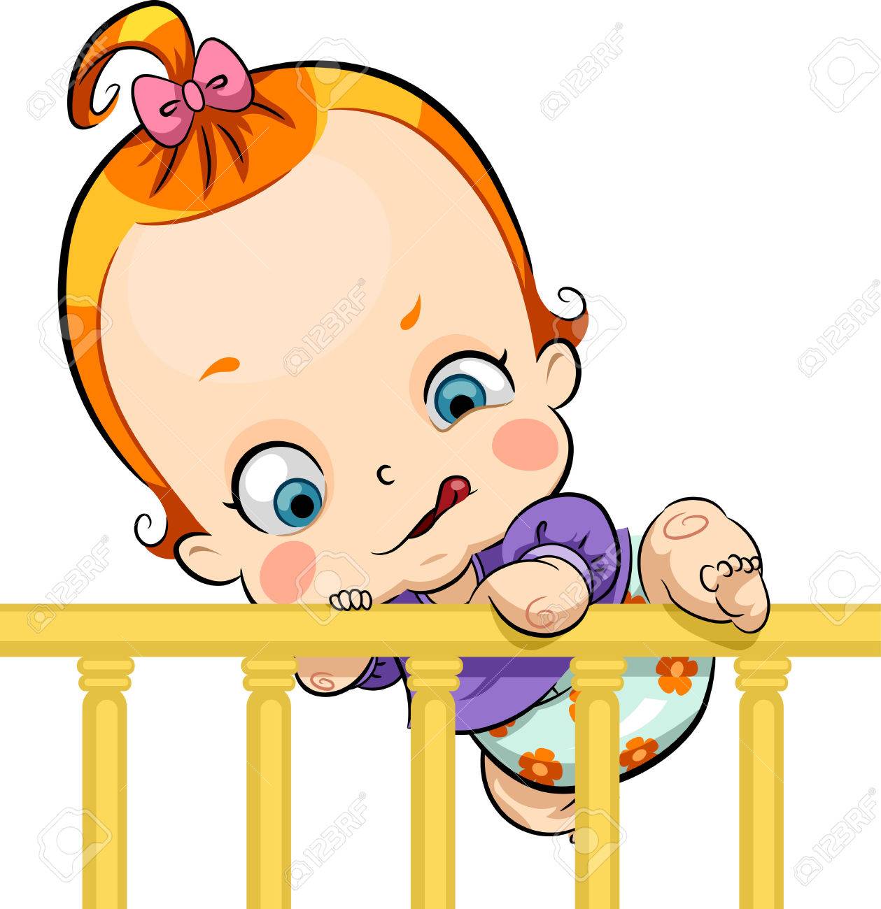 1259x1300 Illustration Of A Cute Baby Trying To Escape A Crib Stock Photo