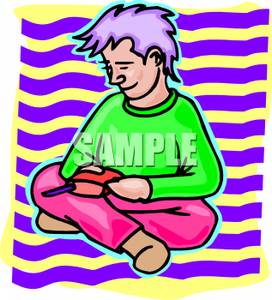 272x300 Boy Sitting Cross Legged And Reading Clipart Image