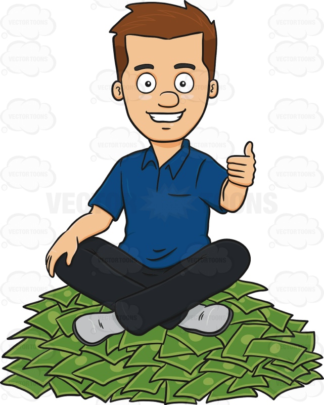 641x800 Satisfied Man Seated On Top Of Money Pile Cartoon Clipart