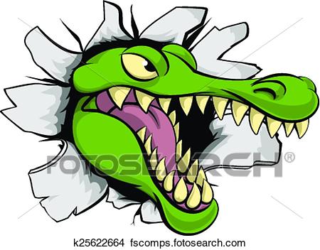 450x352 Clipart Of Alligator Or Crocodile Breaking Through Background