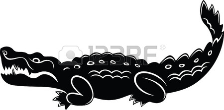 450x222 Cartoon Crocodile, Black And White Colors Royalty Free Cliparts
