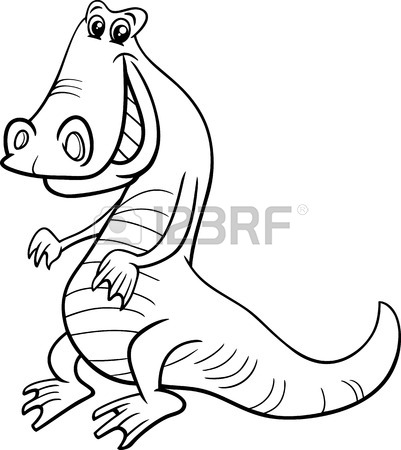 401x450 Black And White Cartoon Illustration Of Funny Alligator Crocodile