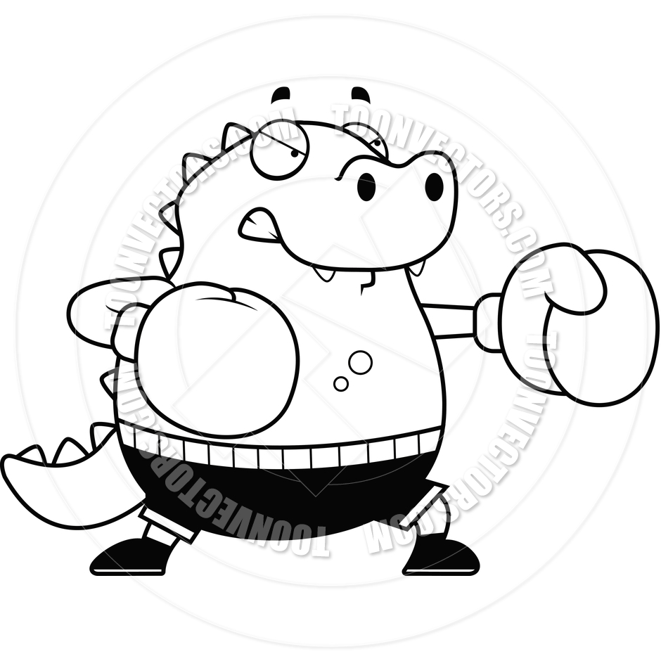 940x940 Cartoon Lizard Boxing (Black And White Line Art) By Cory Thoman