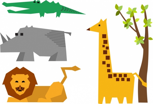 600x407 Lion Rhino Crocodile Giraffe Icons Design Origami Style Free