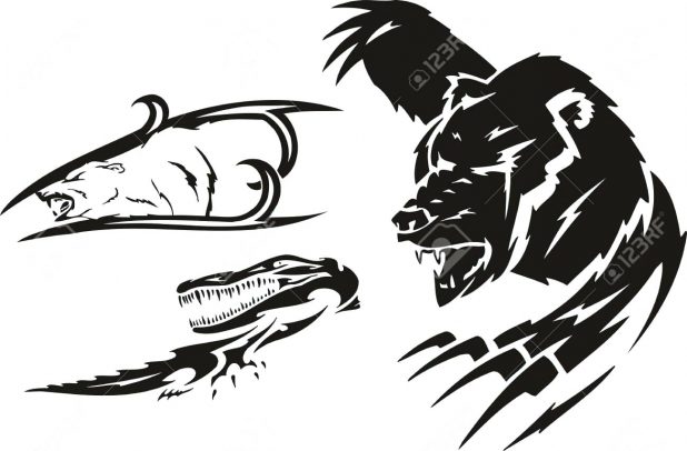618x406 Angry Crocodile And Bear Polar Tattoo Design Outline Clipart