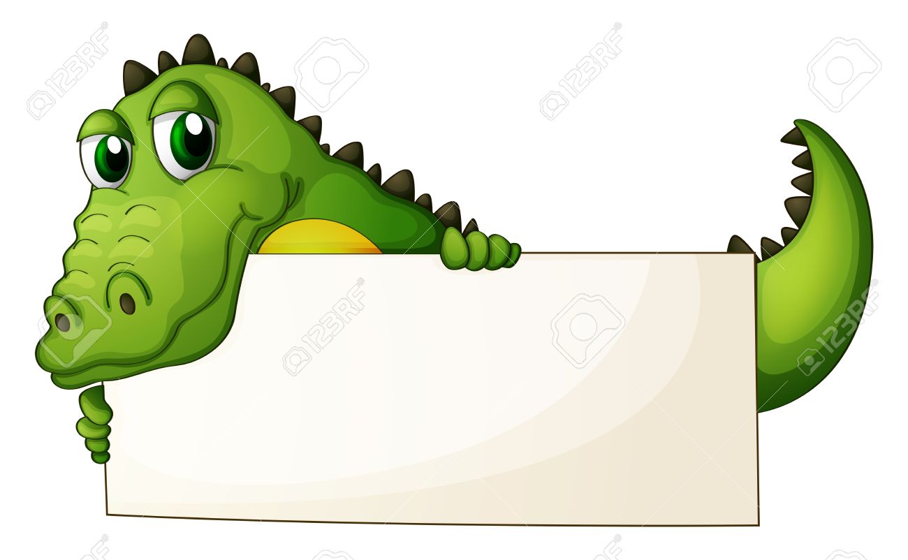 1300x802 Illustration Of A Crocodile Holding An Empty Signage On A White