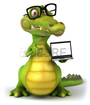 384x450 Cartoon Crocodile With Glasses And Signboard Stock Photo, Picture