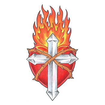 350x350 Flaming Cross And Shield Temporary Tattoo Represents Beliefs