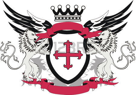 450x316 Grunge Heraldic Shield With Cross Flory And Lions Royalty Free