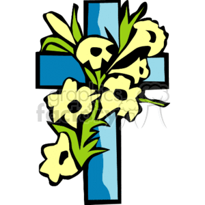 300x300 Royalty Free A Blue Cross With Lilies 164111 Vector Clip Art Image