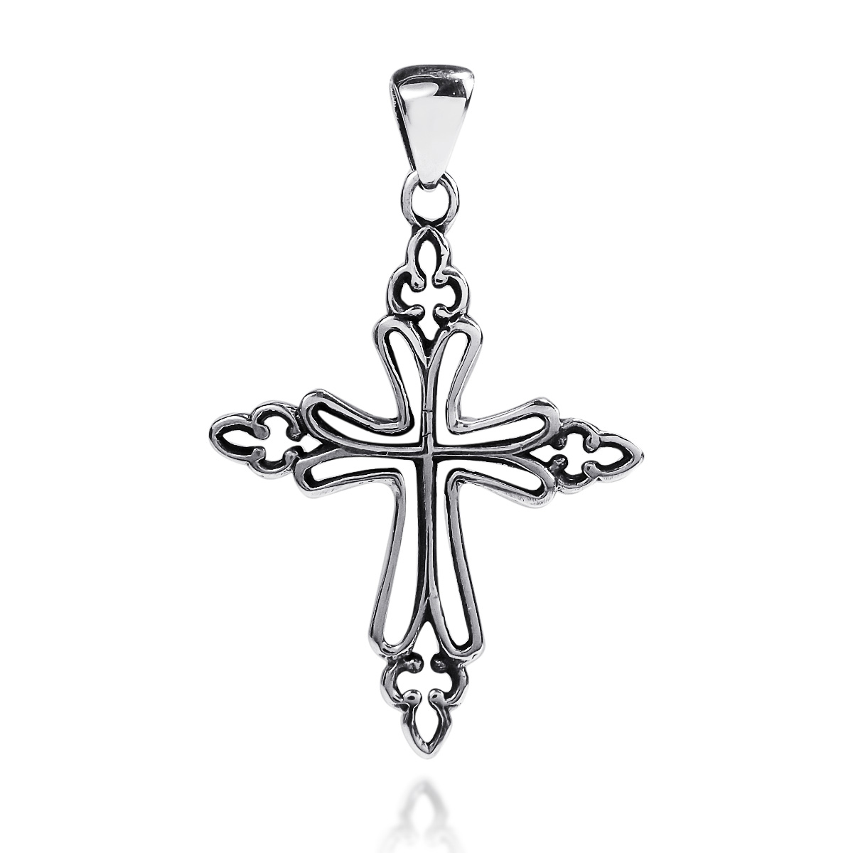 1200x1200 Intricate Christian Cross Outline 925 Sterling Silver Pendant