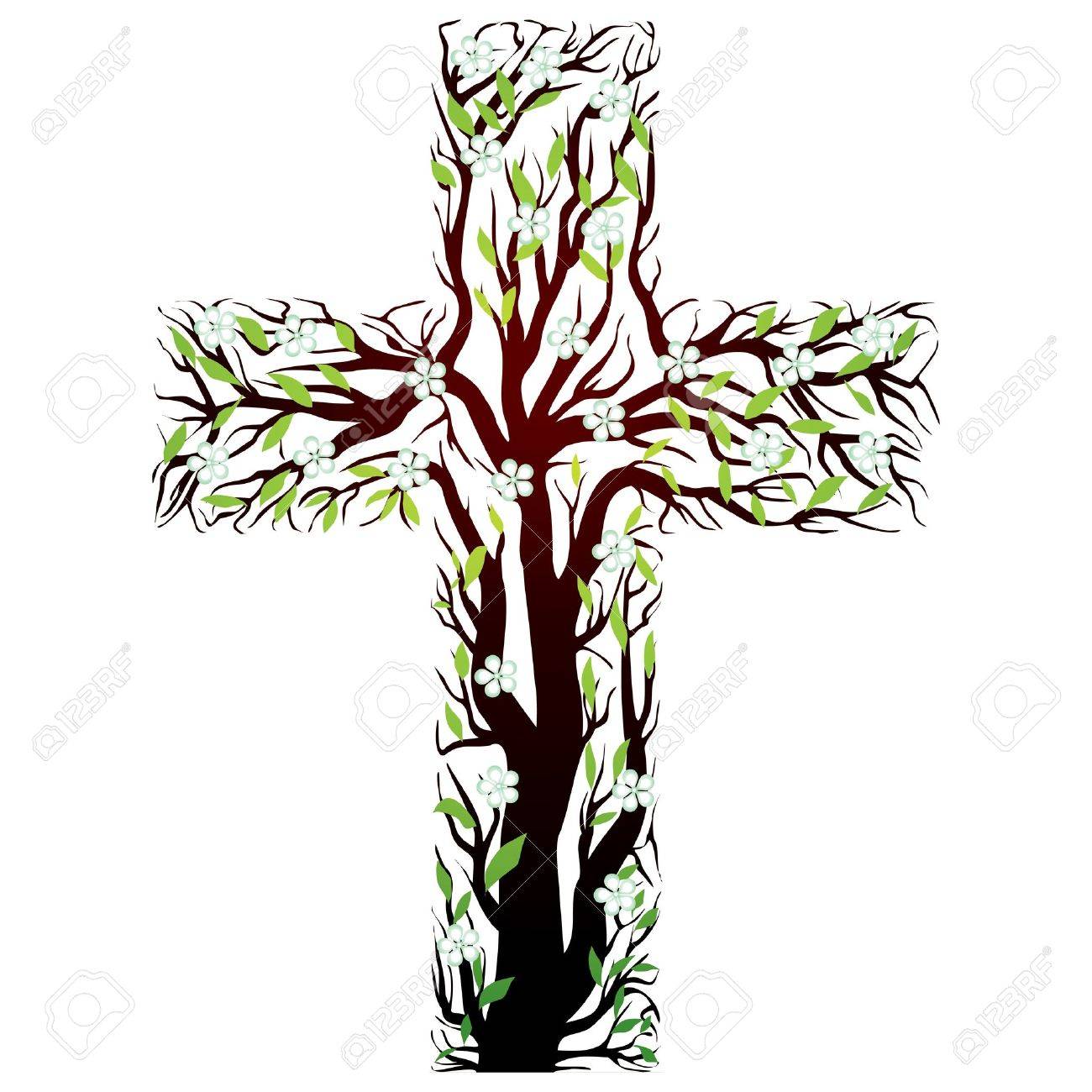 1300x1300 Floral Christian Cross, Tree Shape On A White Background