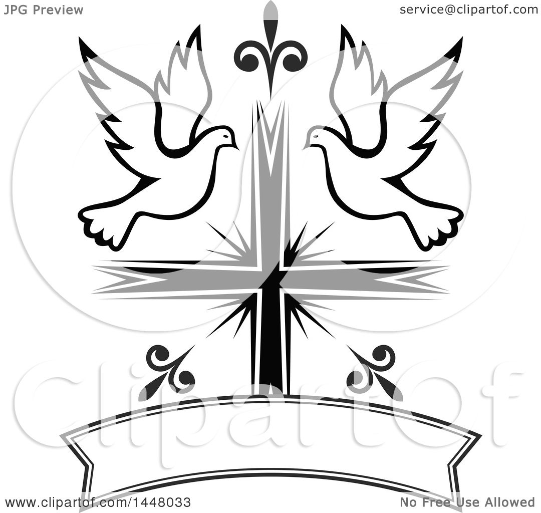 1080x1024 Clipart Of A Black And White Easter Cross With Doves And A Blank