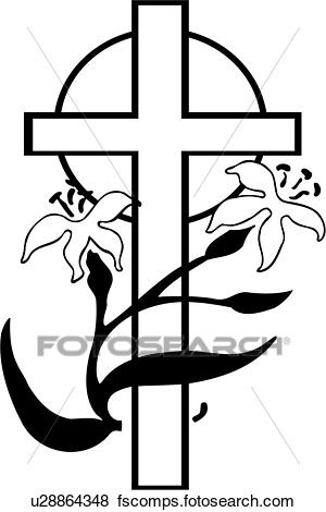 300x470 Clip Art Of , Christianity, Cross, Easter, Holiday, Lily, Religion