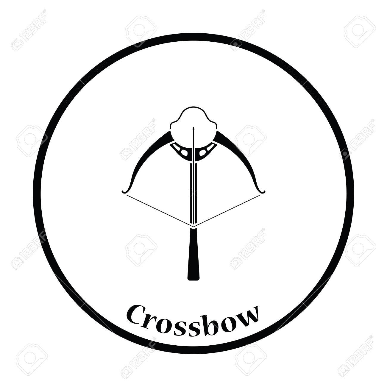 1300x1300 Crossbow Icon. Thin Circle Design. Vector Illustration. Royalty