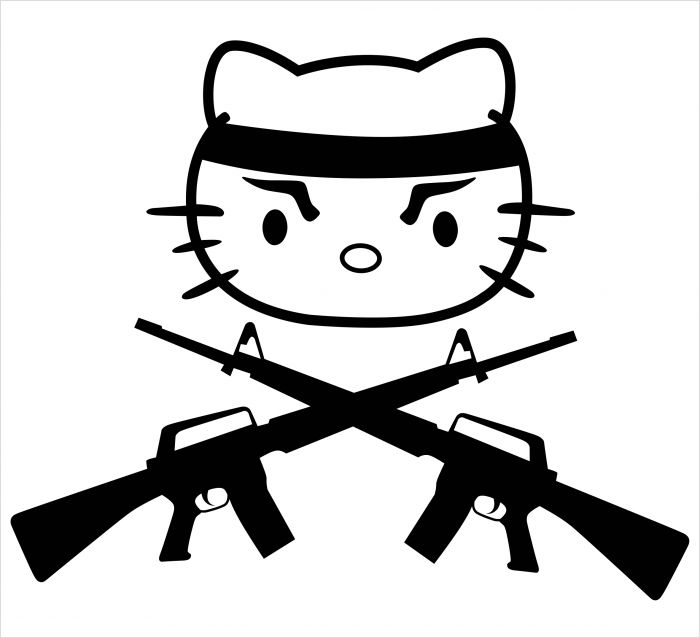 700x638 Kitty Crossed Guns Decal