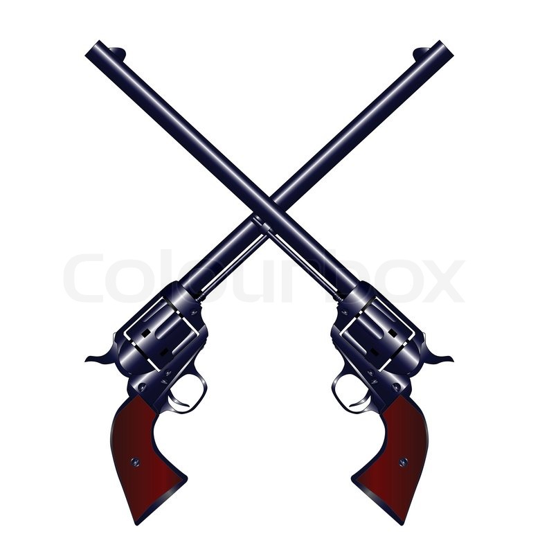 780x800 Two Long Barel Six Guns Crossed Set On A White Background Stock