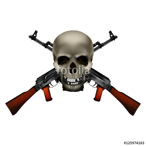 500x500 Skull With Crossed Machine Guns Kalashnikov Ak 47. Isolated