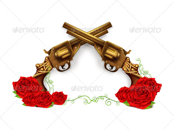 590x440 Vector Crossed Guns With Roses By Magurok Graphicriver