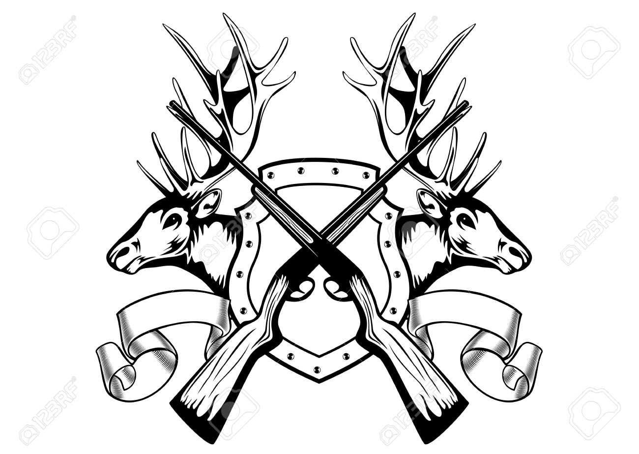 1300x923 Vector Image Board Crossed Guns And Elk Heads Royalty Free