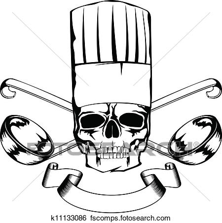 450x452 Clip Art Of Skull In Toque And Crossed Lables K11133086