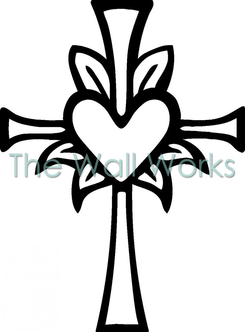 800x1085 Easter Cross With Heart Black And White Clipart