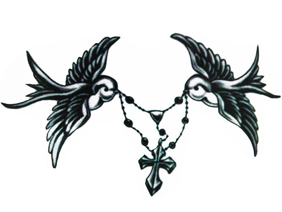 570x428 Doves And Rosary Bead Cross Waterproof Temporary By Inkncover