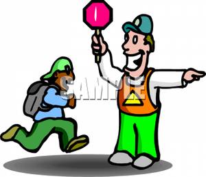 300x258 Colorful Cartoon Of Safety Guard Directing Studentcross
