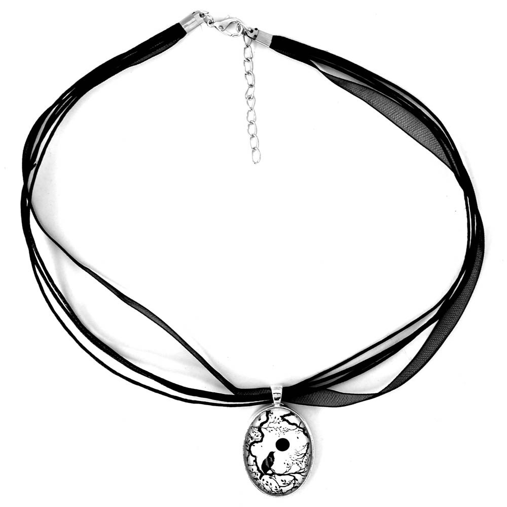 1000x1000 Raven Silhouette Crow Necklace Bird Pendant Black And White Zen