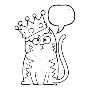 300x300 Freehand Drawn Black And White Cartoon Cat With Crown Royalty Free