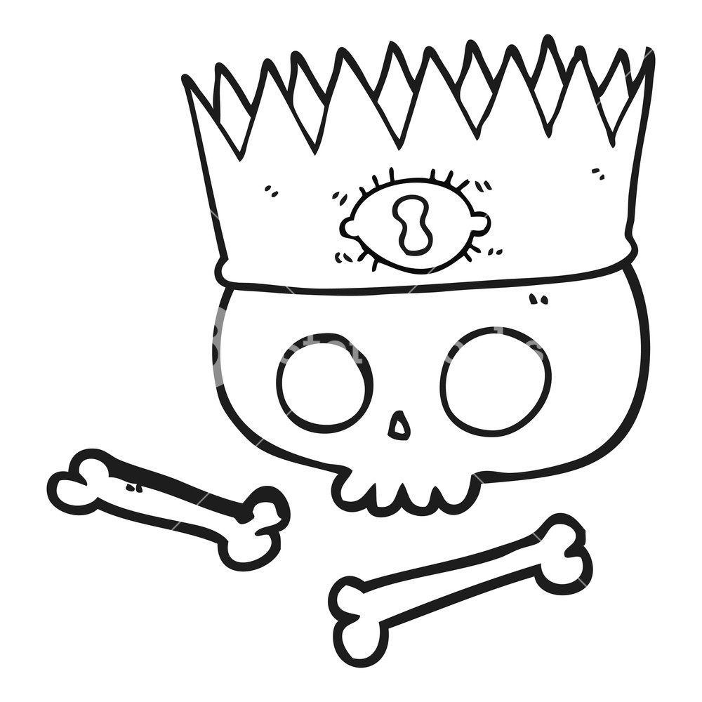 1000x1000 Freehand Drawn Black And White Cartoon Magic Crown On Old Skull