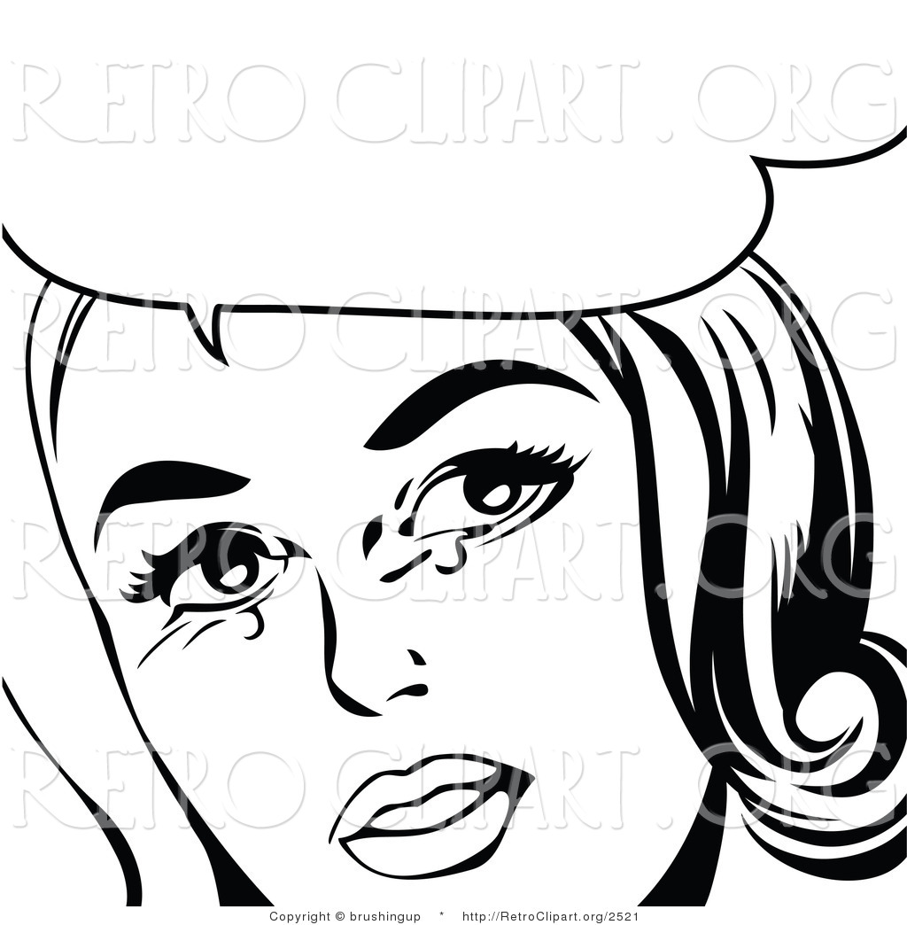 1024x1044 Vector Retro Clipart Of A Crying Pop Art Woman In Black And White