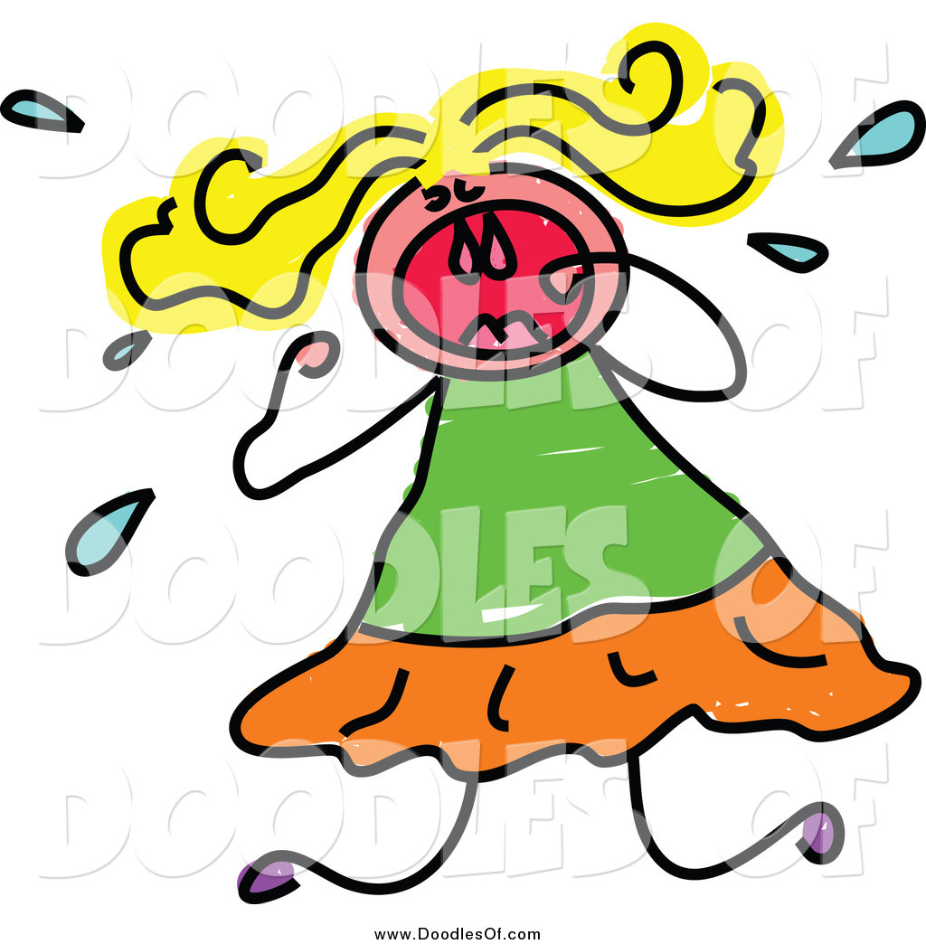 1024x1044 Vector Clipart Of Doodled Blond Girl Cryingnd Throwing