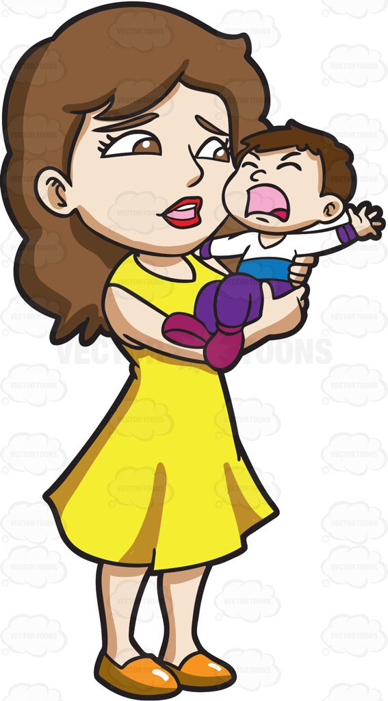 567x1024 A Mom Carrying Her Crying Son Cartoon Clipart