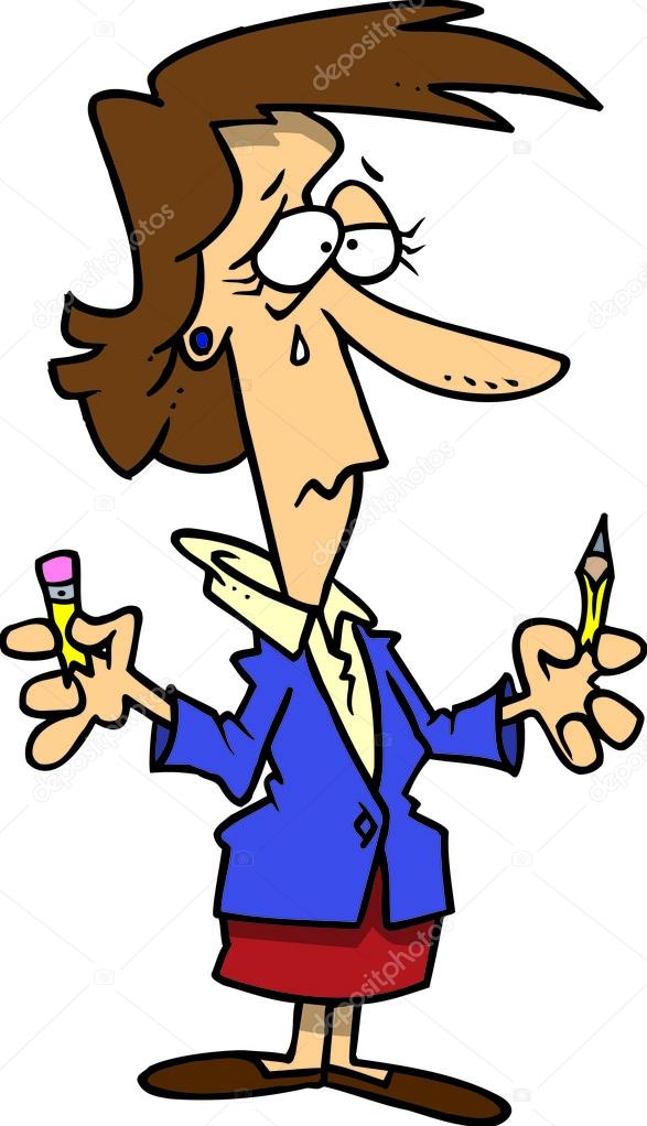 587x1022 Royalty Free Clipart Image Of A Woman Crying Over A Broken Pencil