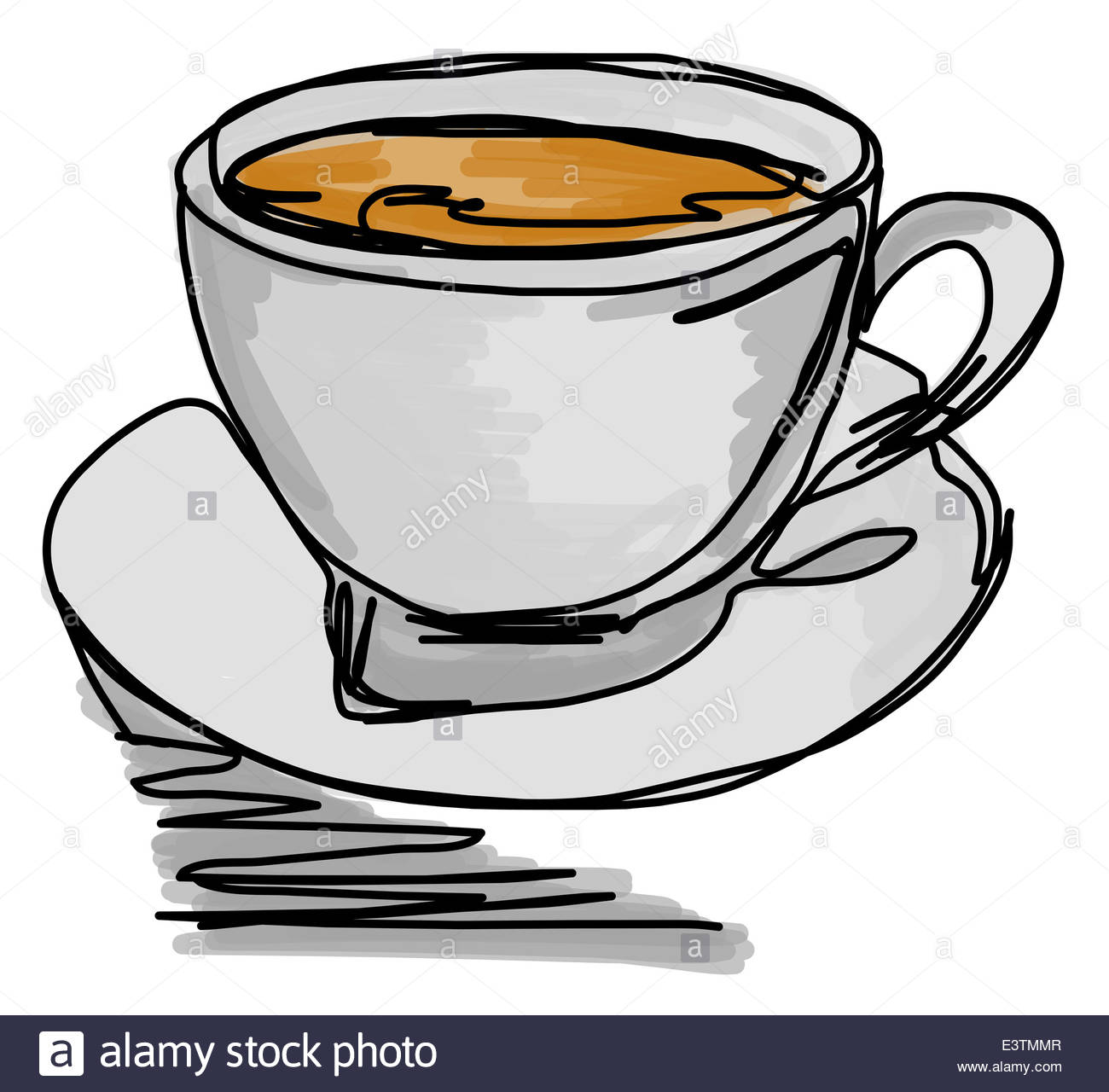 1300x1280 Continuous Line Drawing Of A Cup Of Coffee Stock Photo, Royalty