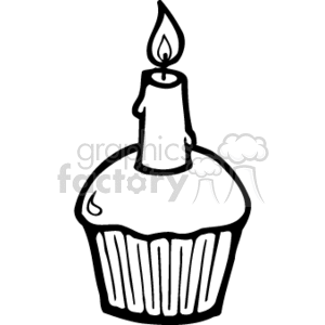 300x300 Royalty Free Black And White Birthday Cupcake 142693 Vector Clip