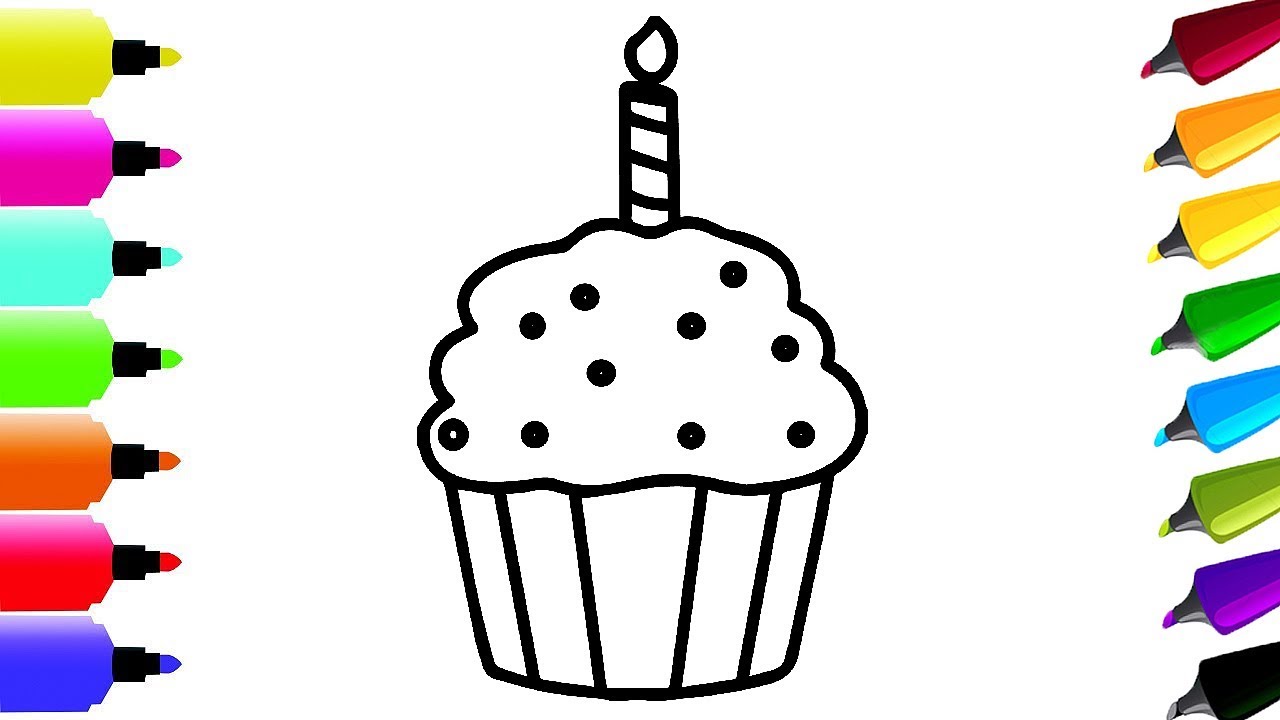 1280x720 How To Draw A Birthday Cupcake Coloring Page For Kids