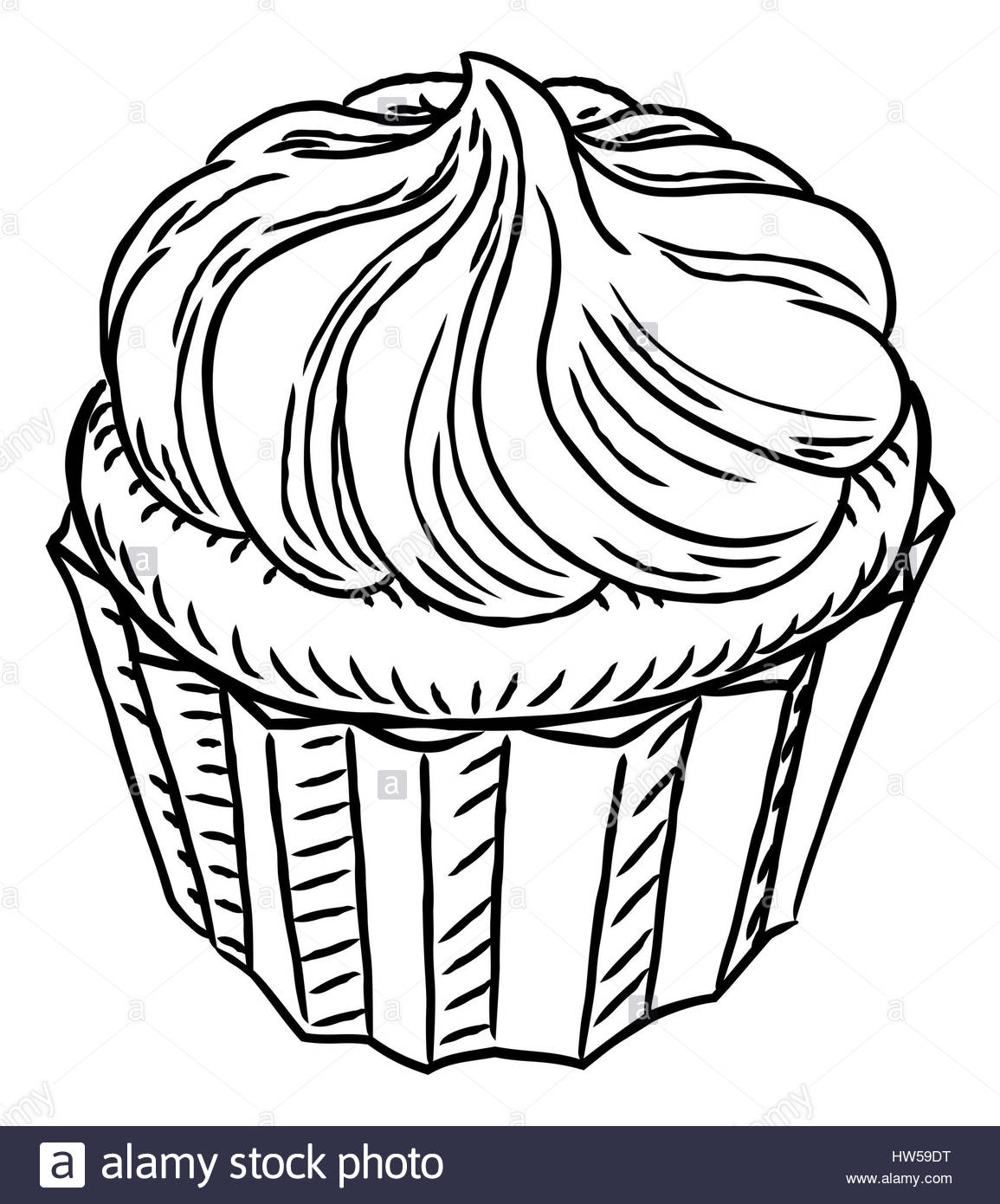 1155x1390 A Cupcake Hand Draw In A Retro Vintage Woodcut Engraved Or Etched