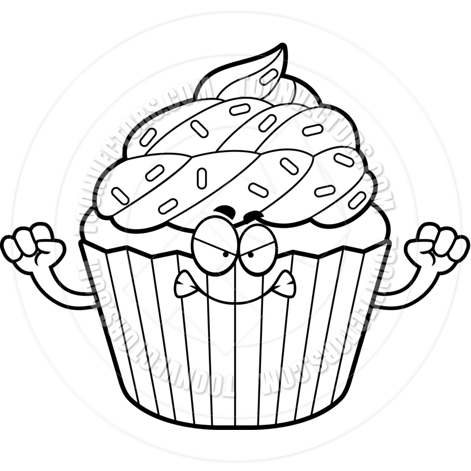 940x940 Cartoon Cupcake Angry (Black And White Line Art) By Cory Thoman