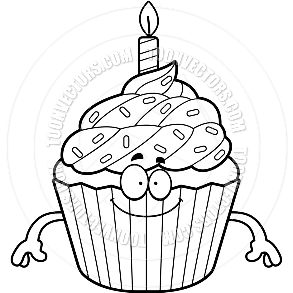 940x940 Cartoon Cupcake Happy (Black And White Line Art) By Cory Thoman