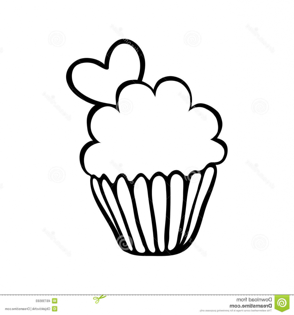 957x1024 Simple Cupcake Drawing Valentine Cupcake Sketch With One Heart