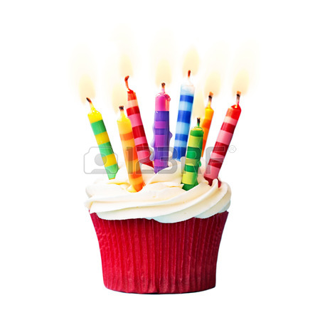 450x450 Colorful Birthday Cupcake With Single Candle Stock Photo, Picture