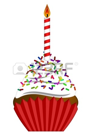 300x450 Cupcake With Colorful Chocolate Chip Sprinkles And Candle Isolated
