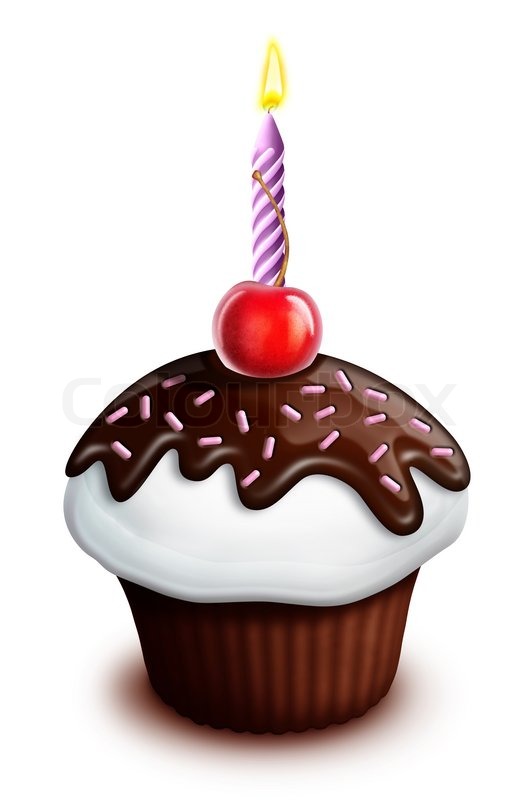 530x800 Illustrated Birthday Cupcake With Cherry And Candle Stock Photo
