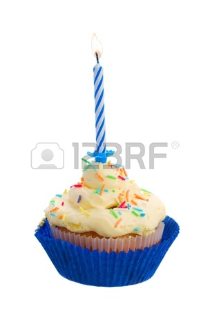 304x450 One Birthday Homemade Cupcake With Burning Candle Stock Photo
