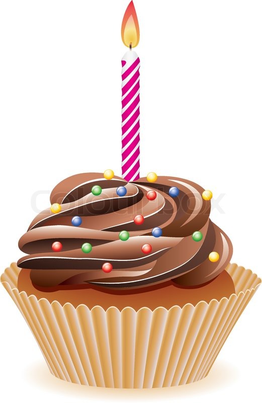 521x800 Vector Yellow Cupcake With Burning Candle Stock Vector Colourbox