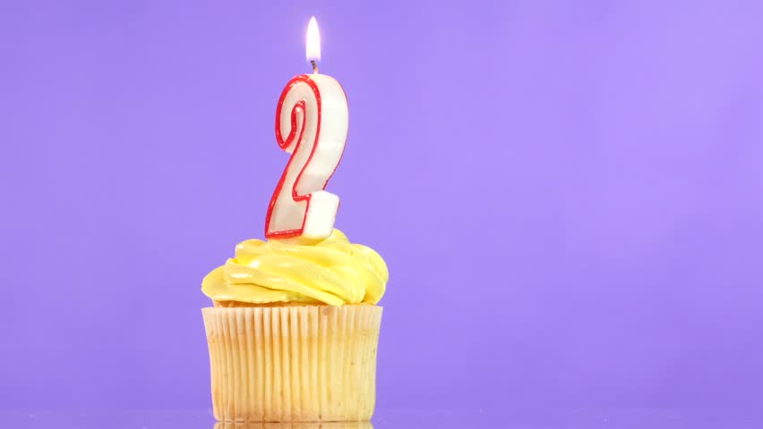 852x480 Birthday Cupcake With Candle Number Eight, On Purple Background