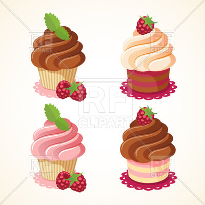 400x400 Chocolate And Creamy Cupcakes With Raspberries Royalty Free Vector
