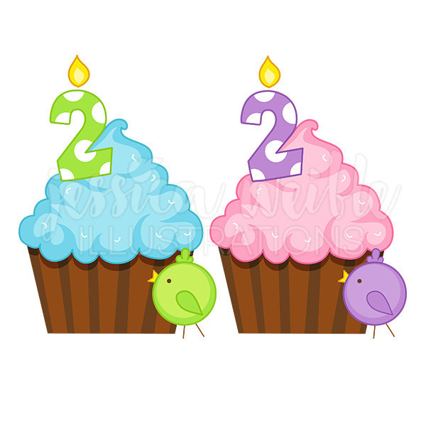 600x600 Second Birthday Cupcake Cute Digital Clipart Birthday Cupcake